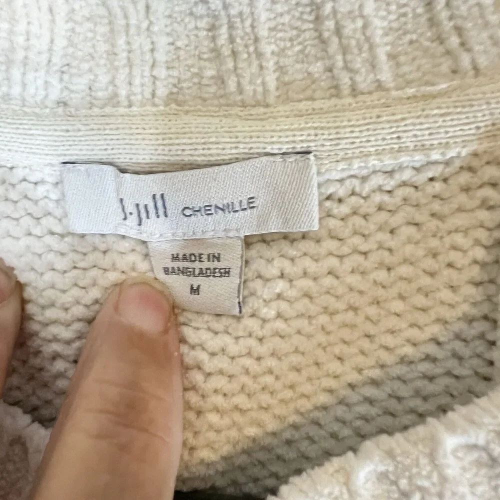 J Jill Womens Chenille Sweater Off White Cable Knit Pullover Size Medium